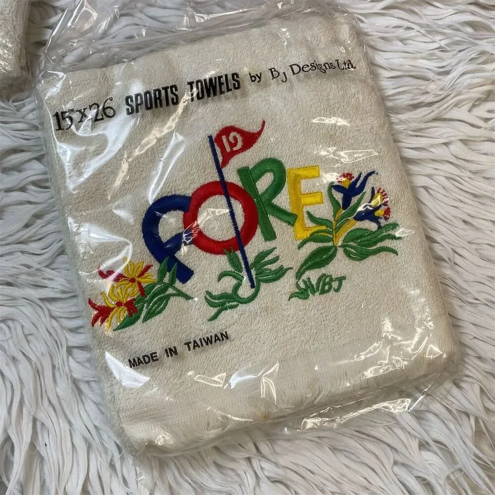 Set of 2 Vintage FORE Golf Sports Towels by BJ Designs Ltd Multicolor Retro